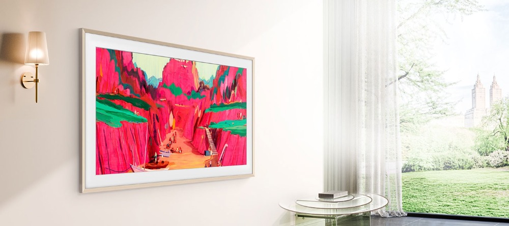 Telewizor Samsung The Frame Pro 85” 4K pod skosem na ścianie